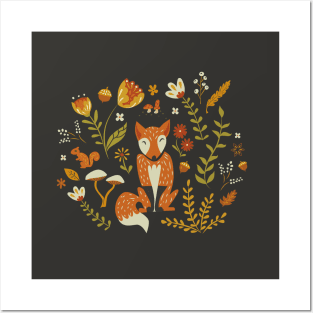 Foxes in an Autumn Garden Posters and Art